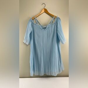 Dress- Ethereal, Fairycore, Whimsygoth, Wonderland, Icy Blue Pleated Chiffon